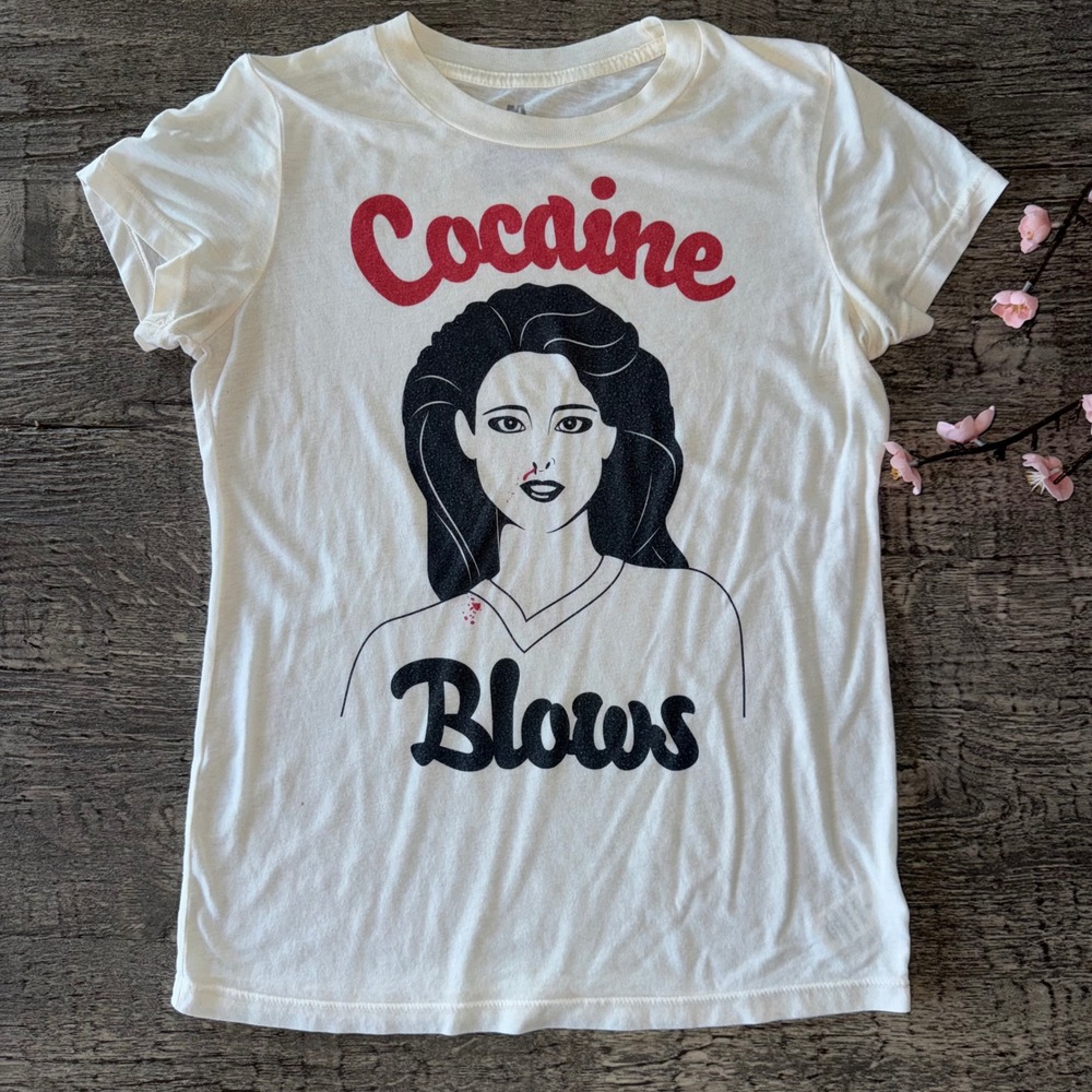 Vintage Baby Tee Y2K Local Celebrity Cocaine Blows Graphic Cream M 2006